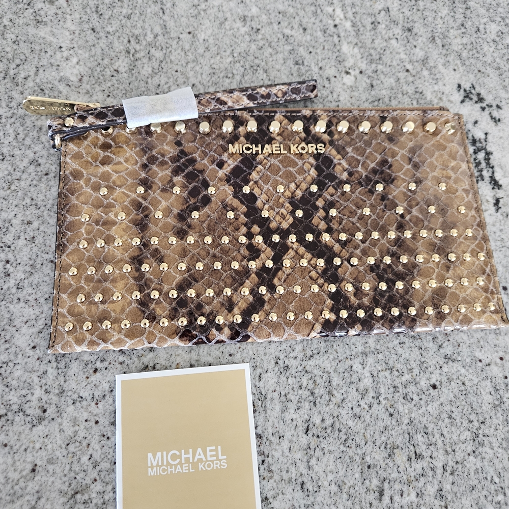 Michael Kors Snake Print Wristlet Pouch . New Leather